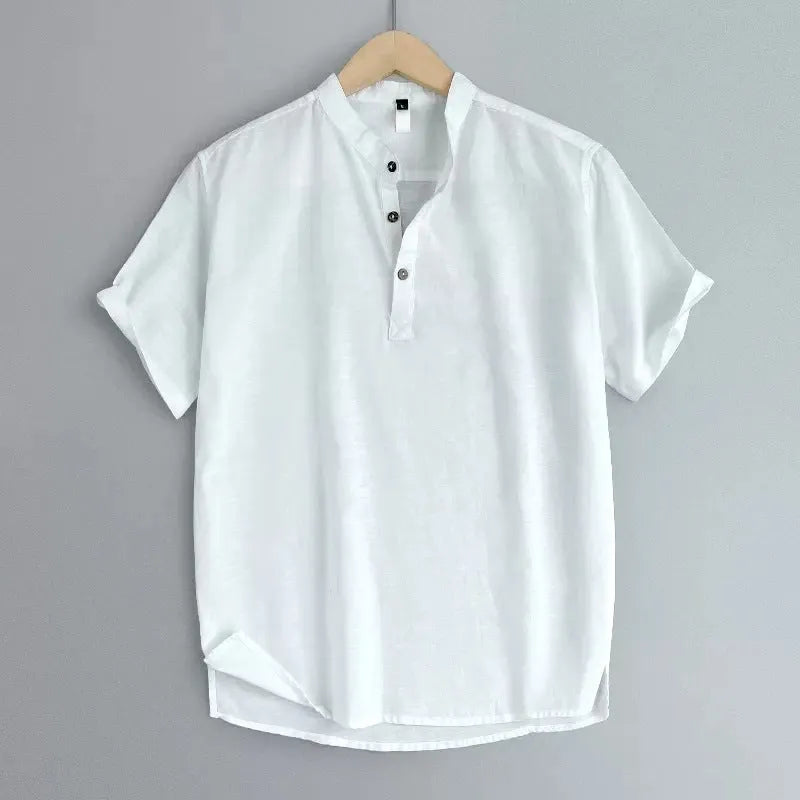 Men's thin linen and cotton short sleeve t-shirt in solid colours: optic linen, white, grey green, black.