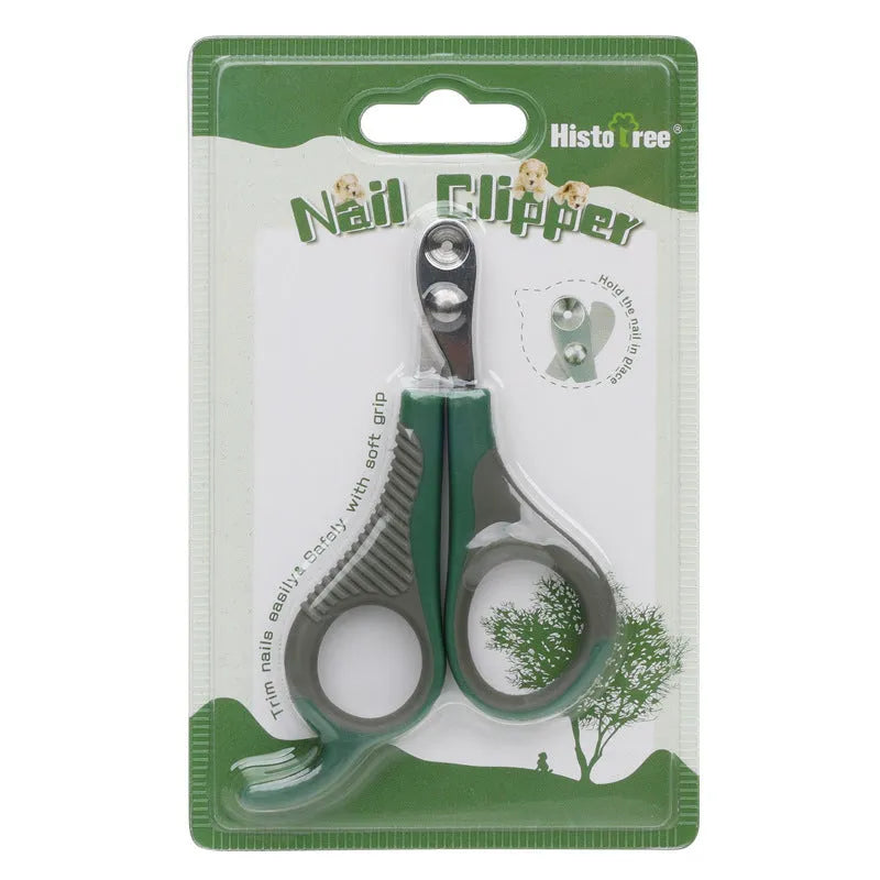 Plastic dog nail clipper with round hole design, 10.5 x 6.9 x 0.9 cm, in Sweet Peach Pink, Haze Blue, or Olive Green