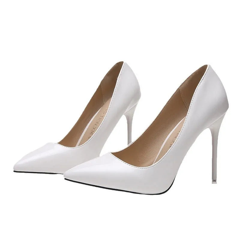 Women's pointed toe stiletto heel pumps in apricot colour with super high heel