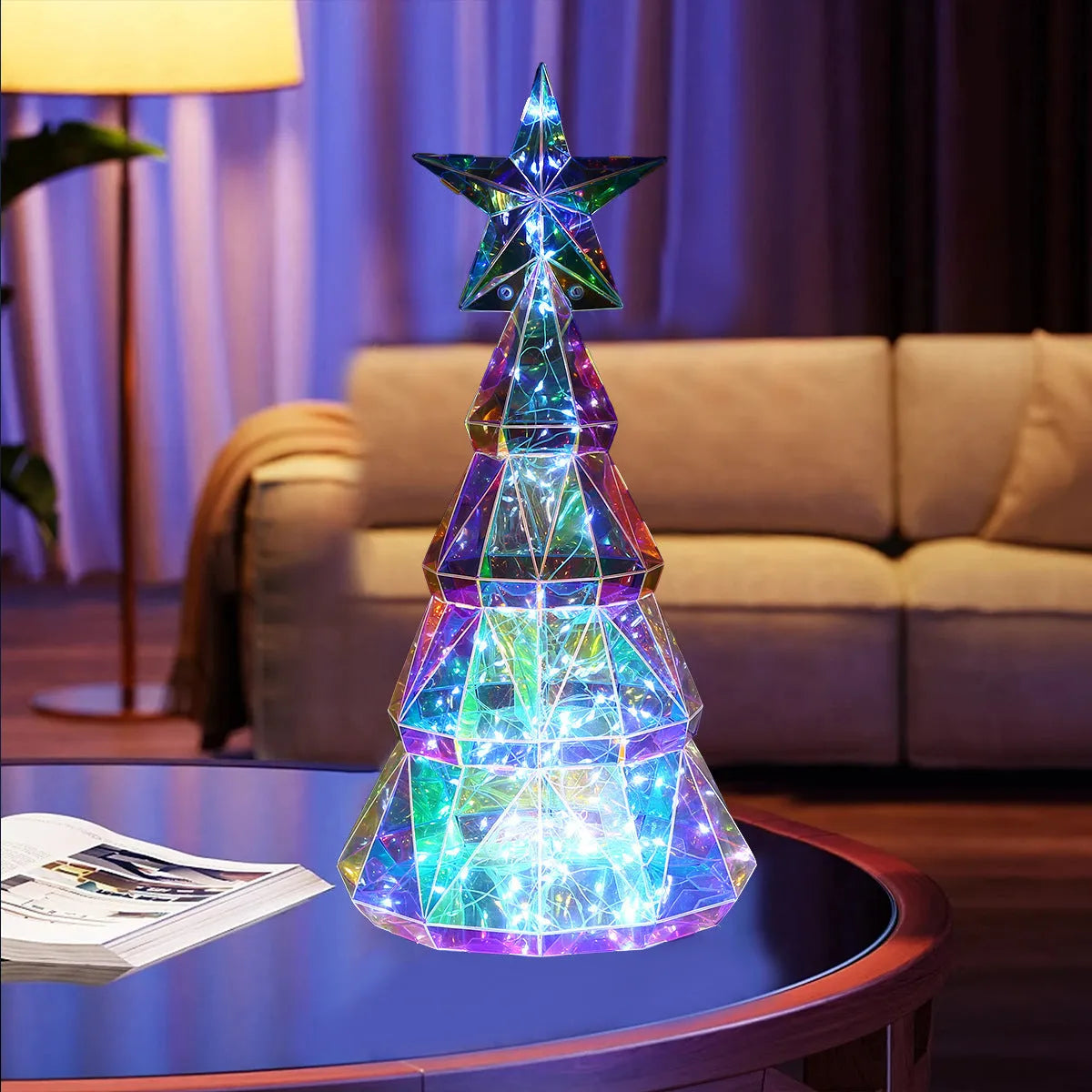 Colourful cartoon Christmas tree light decoration made from PET plastic measuring 14.5×4.8×20cm
