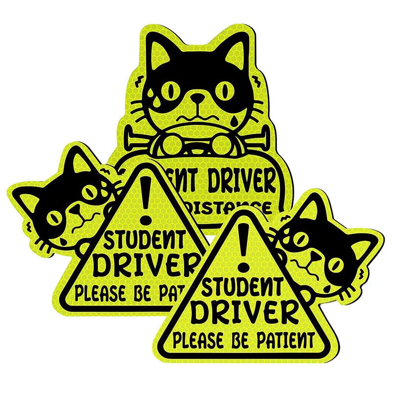 Three magnetic reflective stickers featuring cat, panda, and duck designs with reflective surfaces