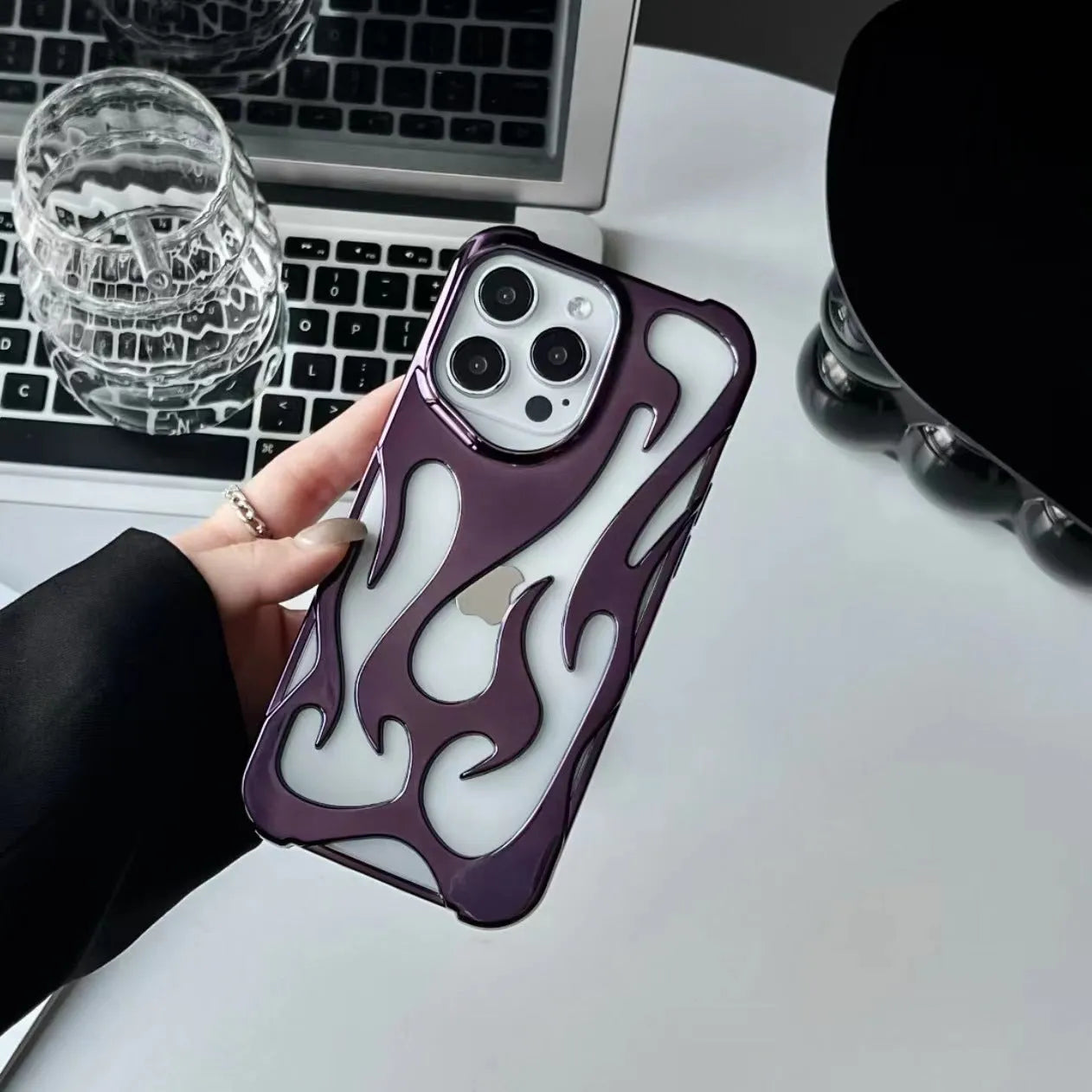 Electroplated hollow heat dissipation TPU phone case for iPhone 17 series with flame design