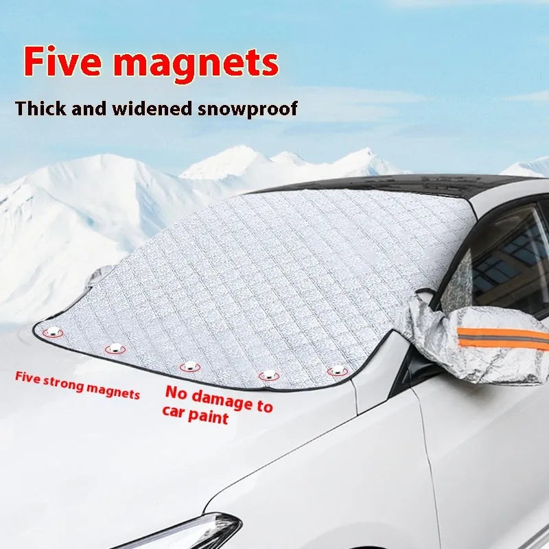 Aluminium foil winter car cover for SUV windshields with reflective stripes and magnets
