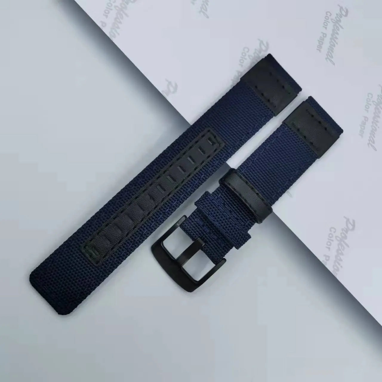 Oxford cloth canvas watch strap shown in Army Green colour, demonstrating its textured fabric and buckle.