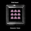 Nine transparent 14mm hyaluronic acid acne patches with microneedles in assorted pink designs