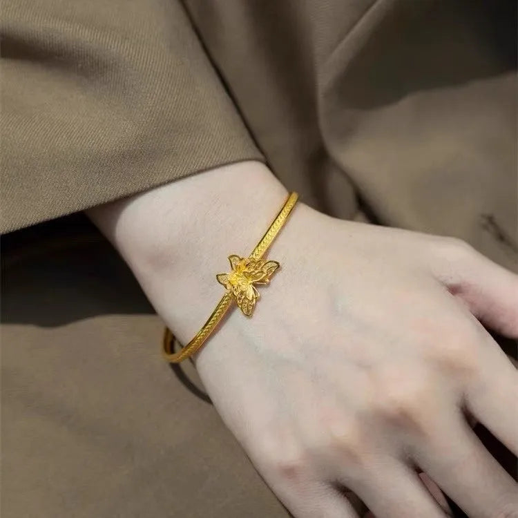 Women's copper half bracelet with ancient silk butterfly and hemp pattern, electroplated finish