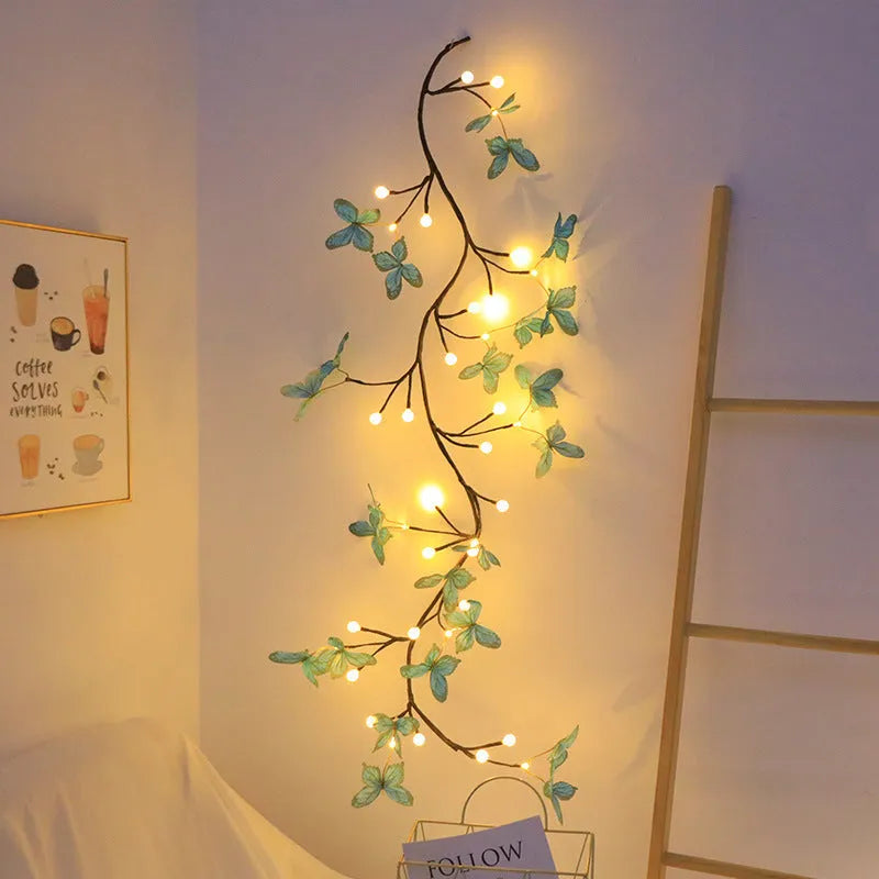USB-powered LED butterfly tree rattan lamp with flexible branches and remote control