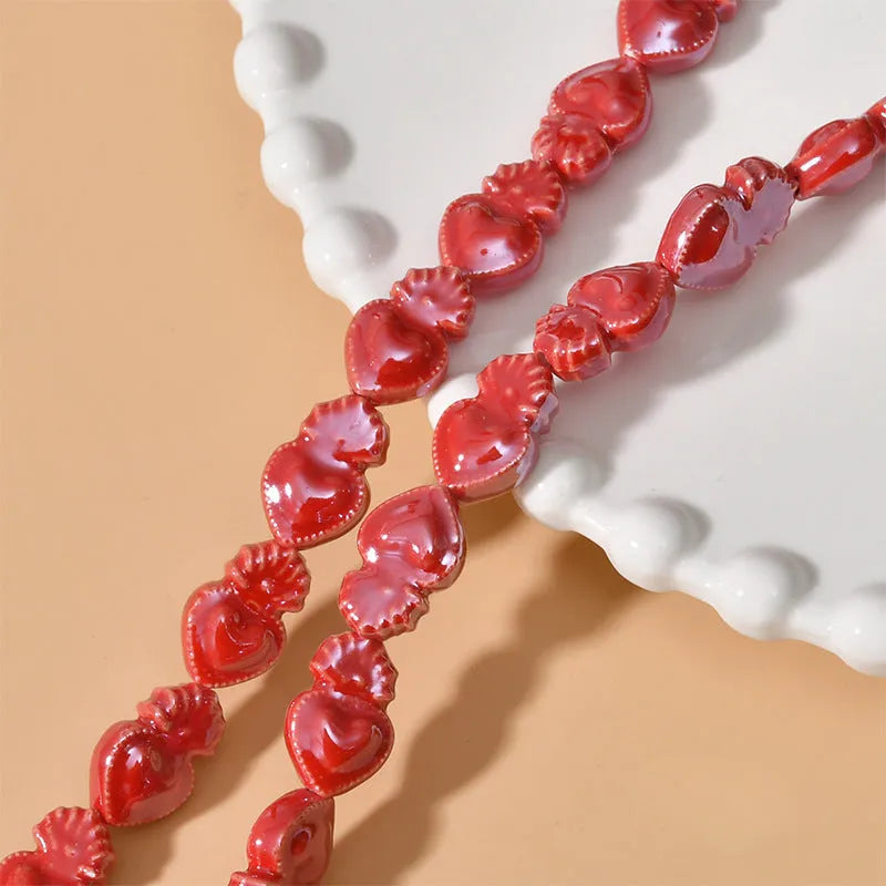 Ceramic love heart small torch beads in multiple colours for jewellery making with straight holes