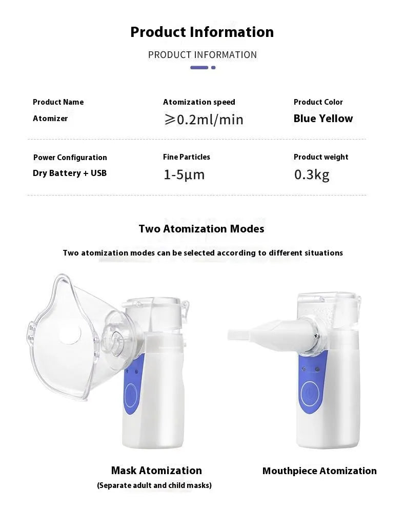 USB handheld plastic nebuliser spray machine with columnar design for household drug atomisation and humidification