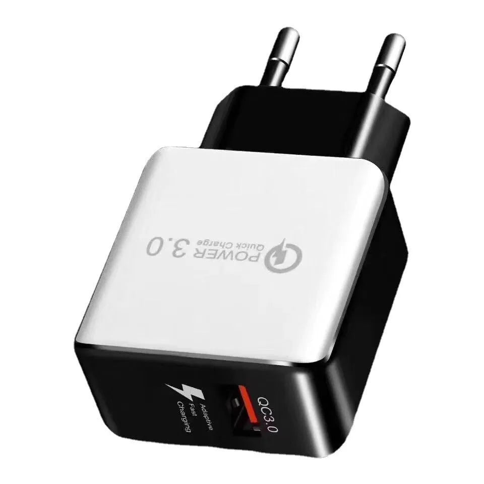 QC30 5V3A USB charger head with bare metal finish, black American standard plug, single USB port