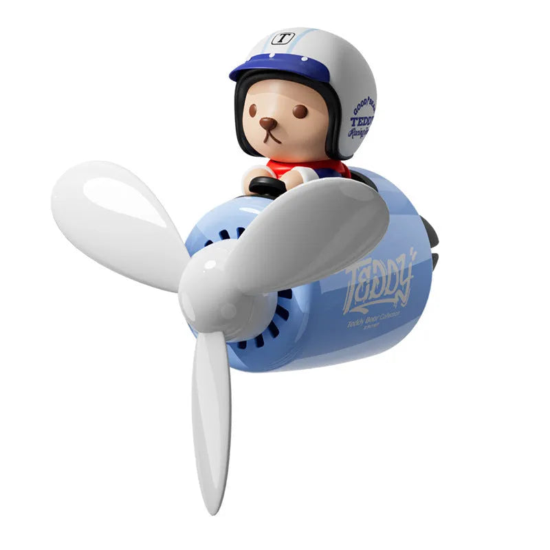 Teddy bear blue car aromatherapy ornament with plastic perfume holder for vehicle cabin scenting