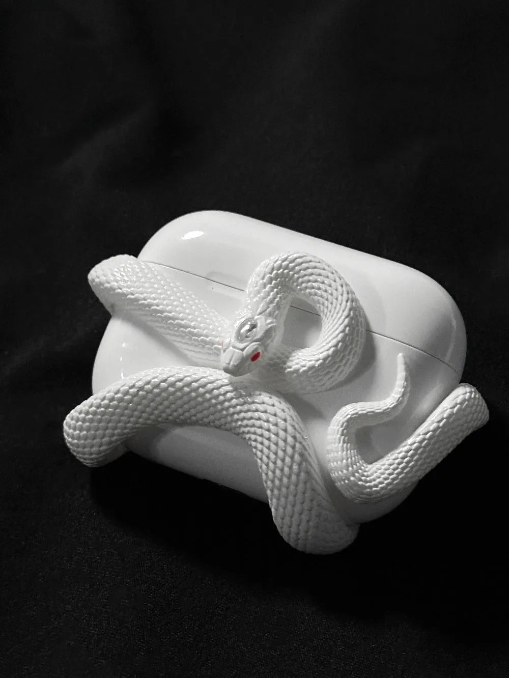 Creative snake design hard resin protective case for AirPods Pro and AirPods 3 in black, white, and pink colours