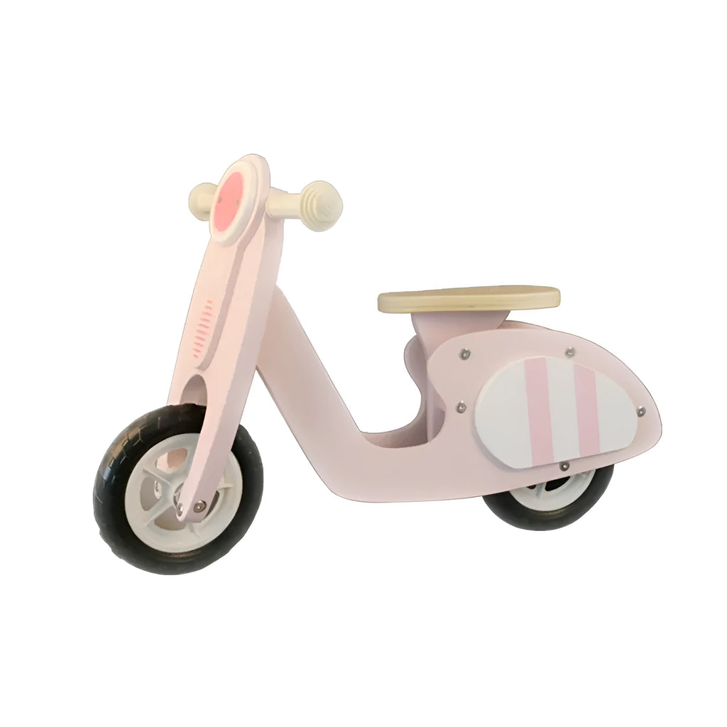 Pink wooden balance scooter with 10-inch wheels for toddlers aged 1-6 years