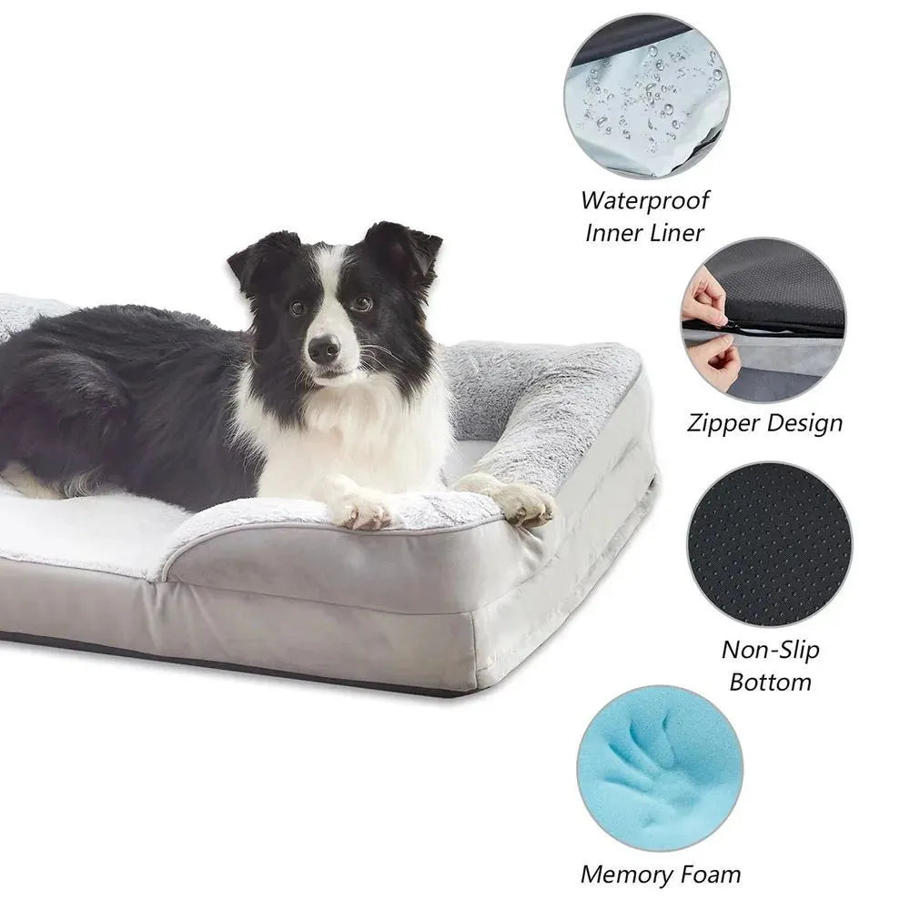 Waterproof dog bed sofa mat in Oxford fabric with raised edges, suitable for medium large dogs, L90x65x16CM size shown