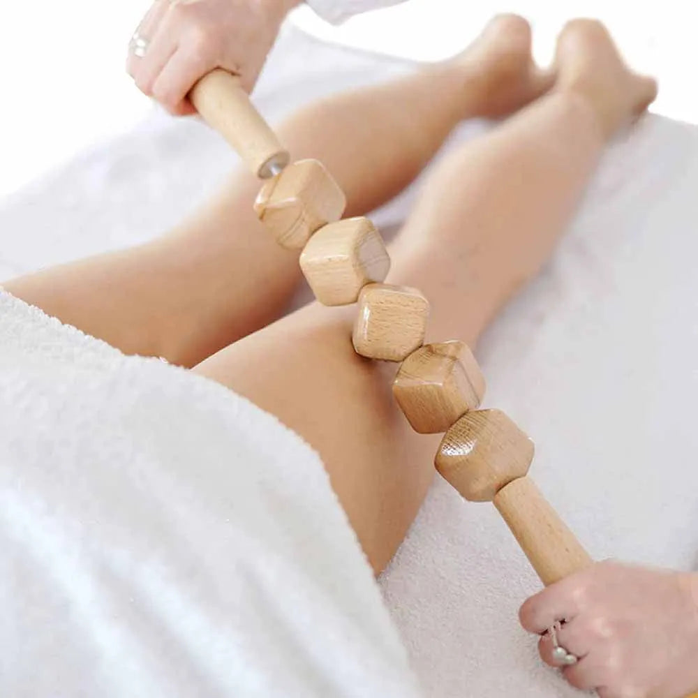 Birch wood anti-cellulite massage tool set with hand roller and scraping stick for body massage