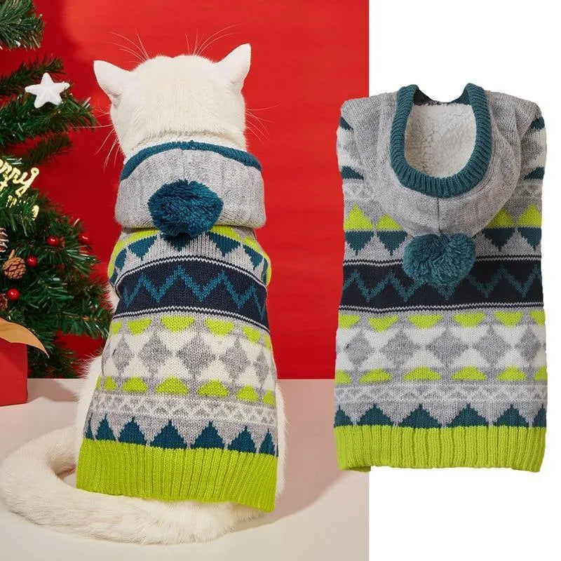 Diamond pattern pet sweater for dogs and cats in acrylic knit fabric