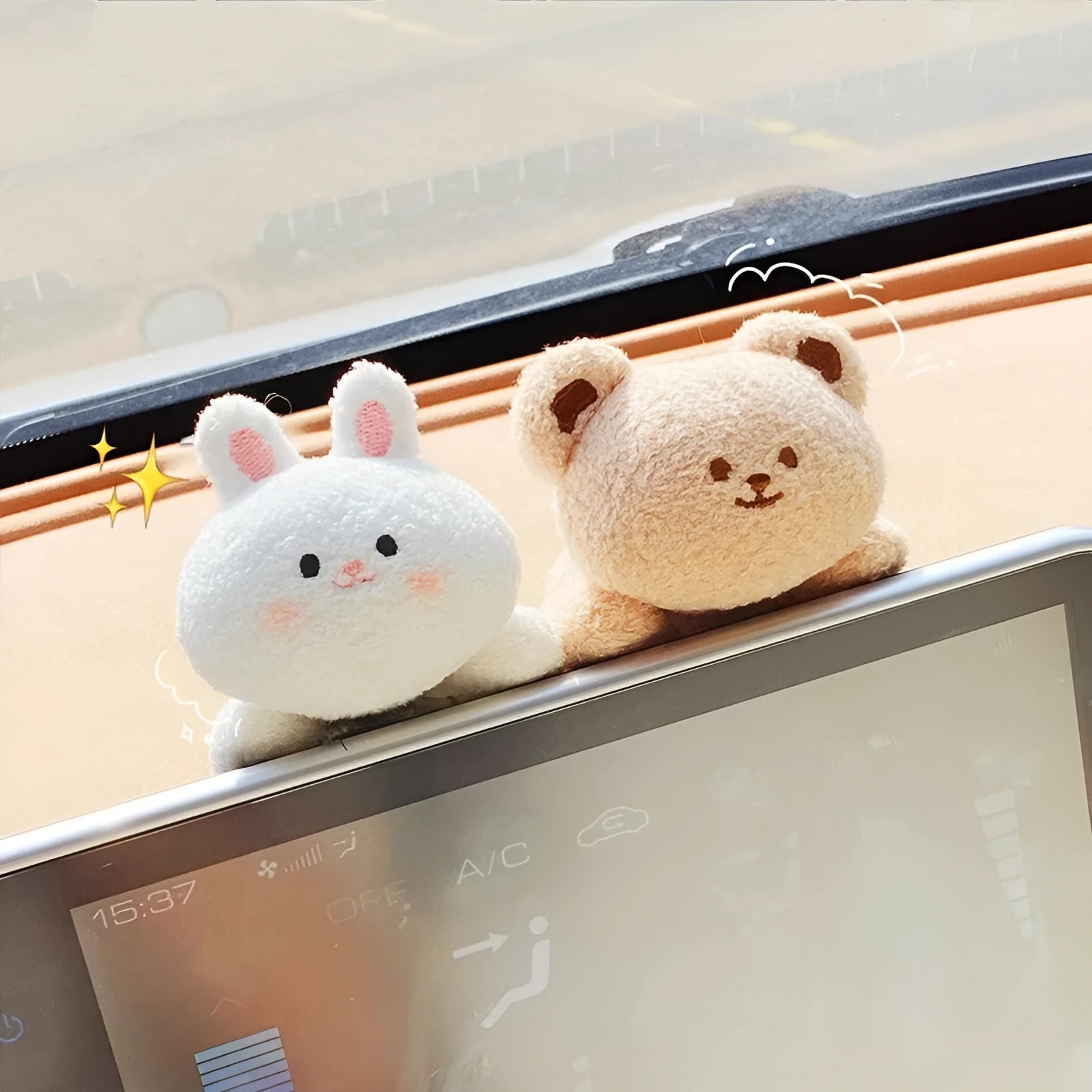 Fabric plush doll car decoration for dashboard in bear or rabbit cartoon designs