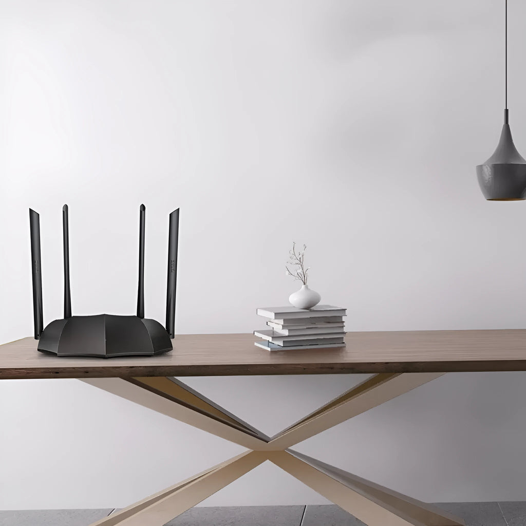AC8 dual-band gigabit wireless router with multi-language firmware and compact dimensions