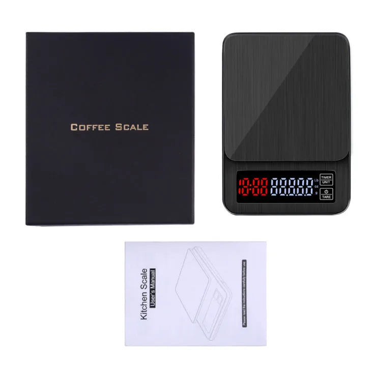 Pour-over coffee scale with digital display, 20x14.5x3cm, available in 3kg/5kg/10kg options