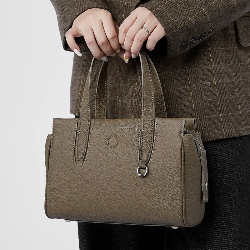 Genuine leather crossbody bag in horizontal square design with adjustable strap
