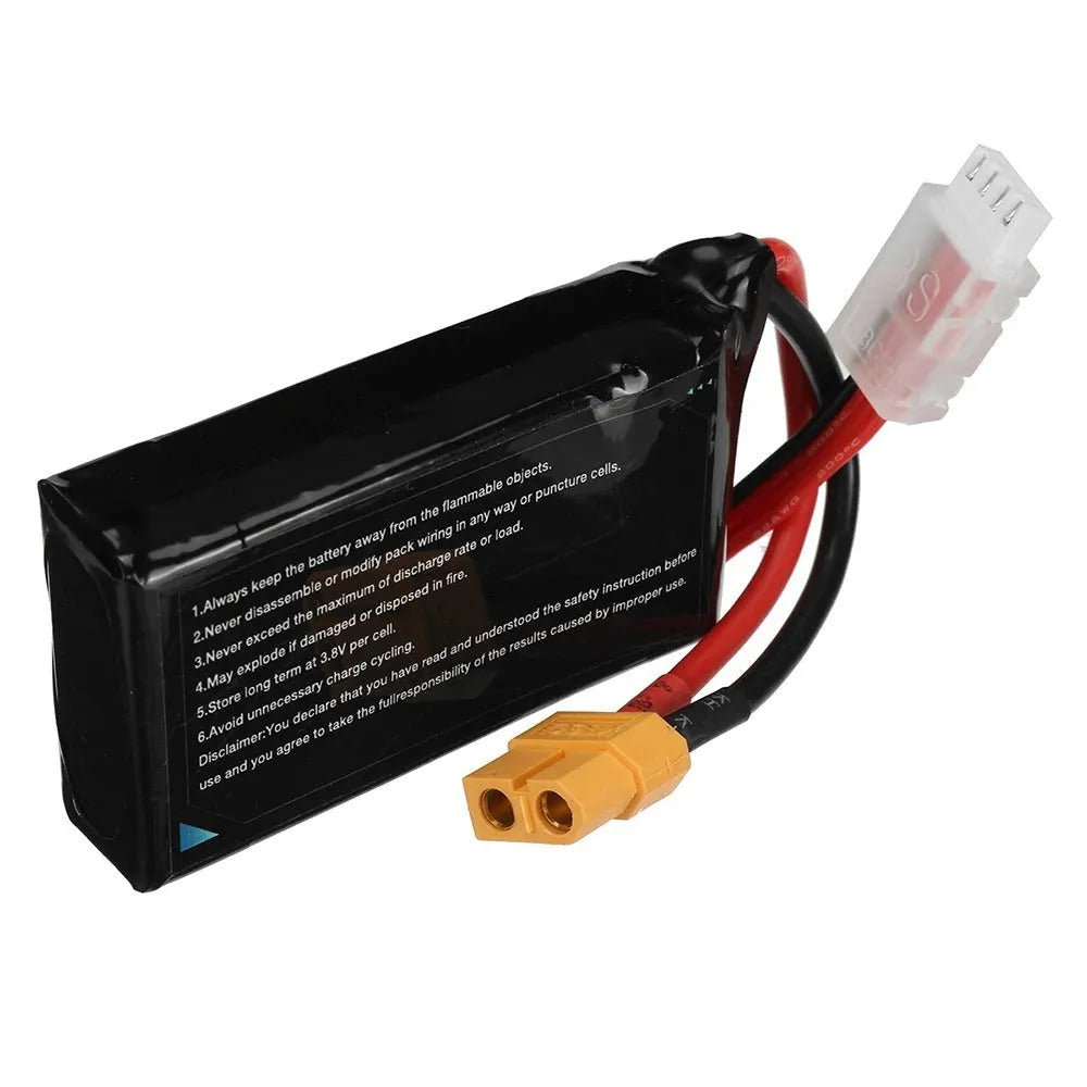 Black 7.4V 1200mAh lithium battery for RC model cars and ships.