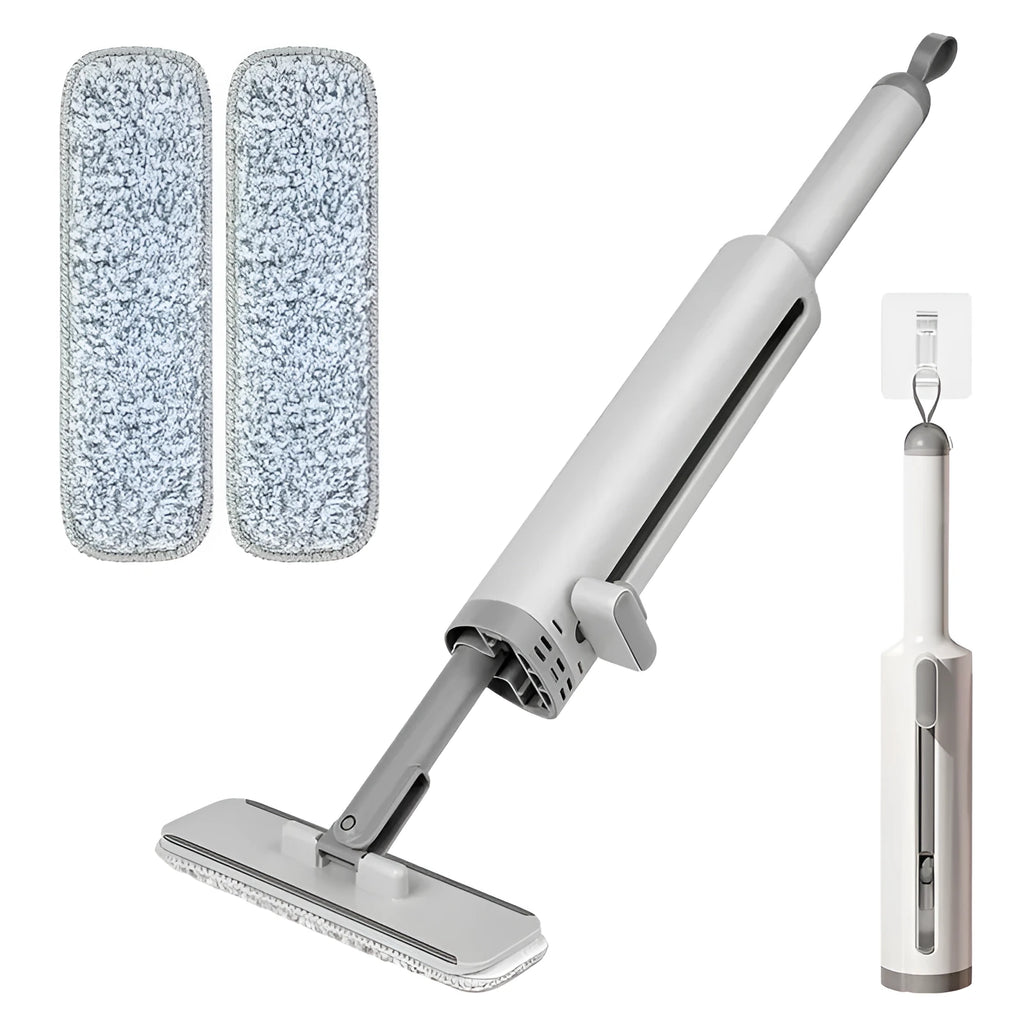 Pink rotatable self-squeeze mini flat mop with microfiber pad and sliding rod mechanism