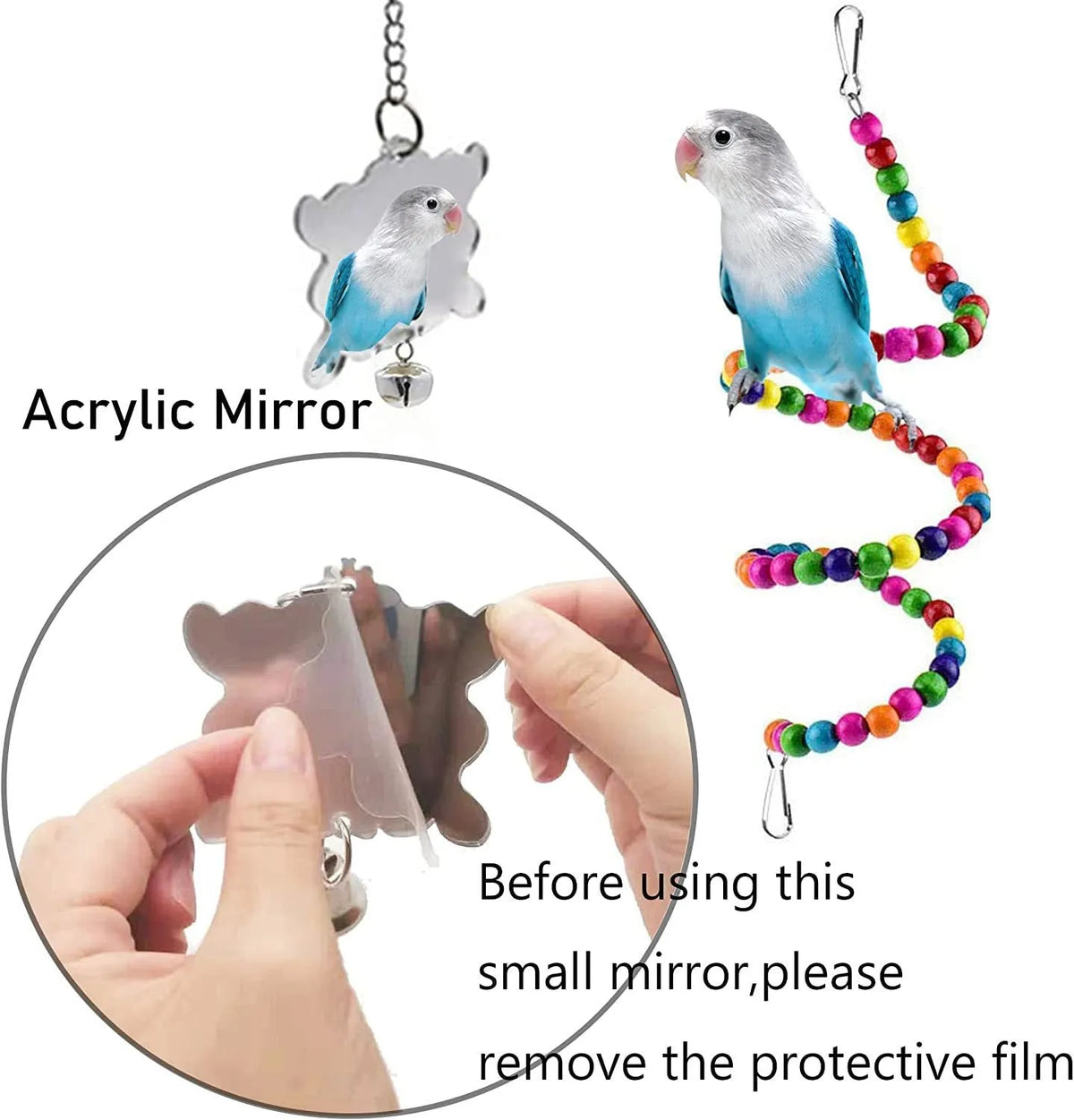Seven-piece wooden parrot toy set for bird cage accessories, wooden play pieces for parrots and birds