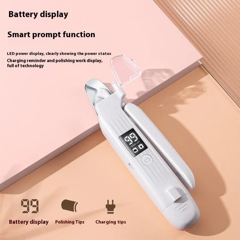 White dog nail clippers with stainless steel blades and safety guard on ergonomic ABS handle.