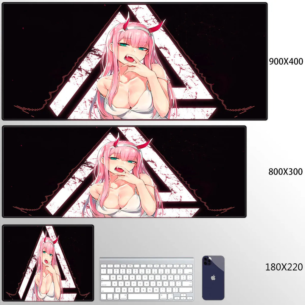 Cloth keyboard mat with Darling anime design in pink, multiple size options from 25x29cm to 40x90cm