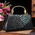 Genuine leather shoulder messenger bag in Black Gold contrast colour horizontal square shape with single strap