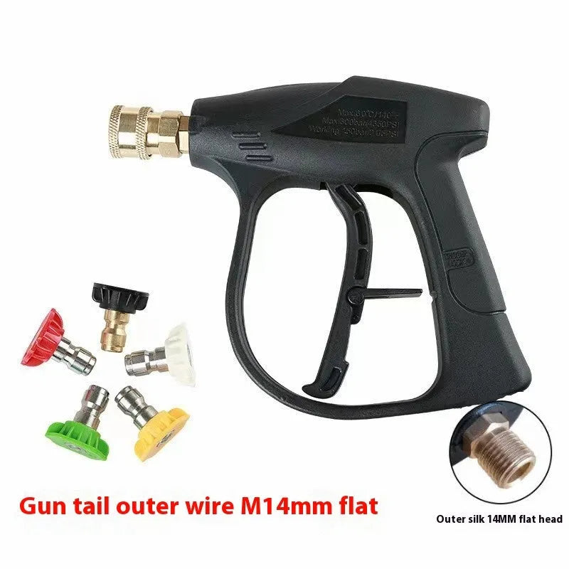 17cm high-pressure washer gun with G3 quick-connect, aluminium valve core, and 5-colour nozzle set
