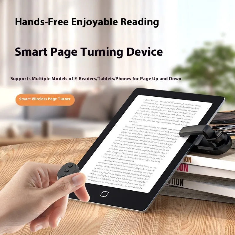Smart wireless page turner remote control with clicker units in black, white, and pink colour options.