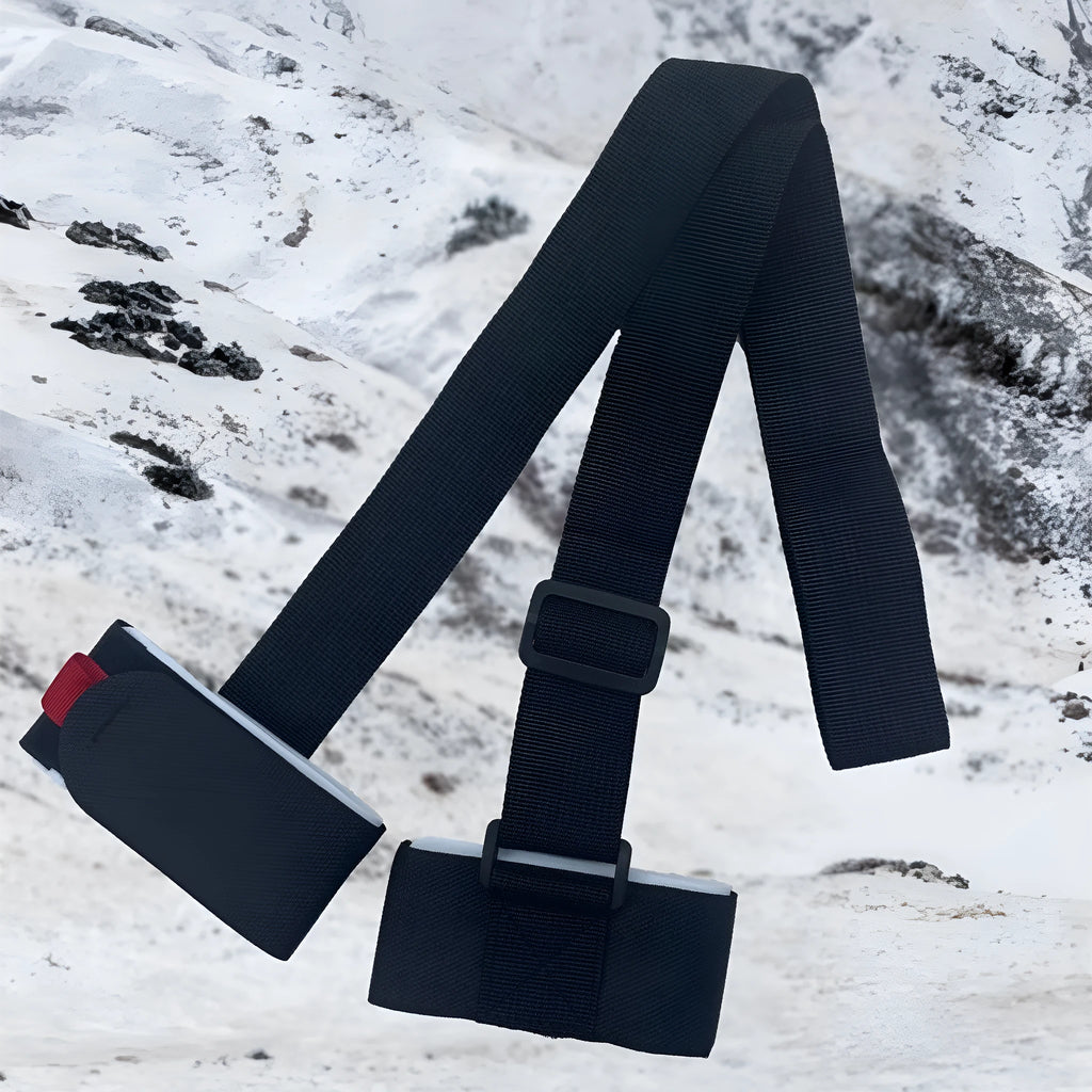 Adjustable hook and loop skiing bandage strap in black, blue, pink, or red colours.