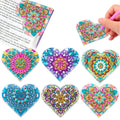 Set of six PU leather bookmarks with handmade crystal flower decorations.