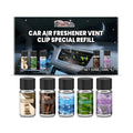 Pack of five 10ml bottles of car air freshener refill oil in cologne, ocean, vanilla, lavender, and citrus scents.