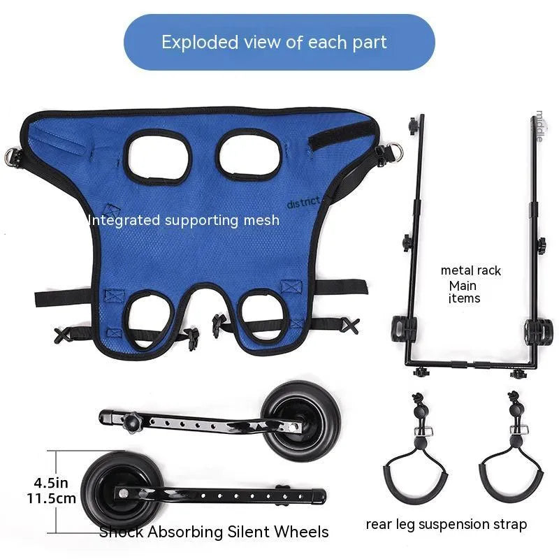 Blue pet dog wheelchair scooter with aluminium alloy frame on grass