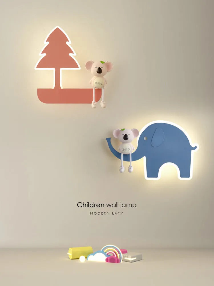 Children's bedroom cartoon wall lamp with iron shade in blue colour option, 400mm size, for bedside use