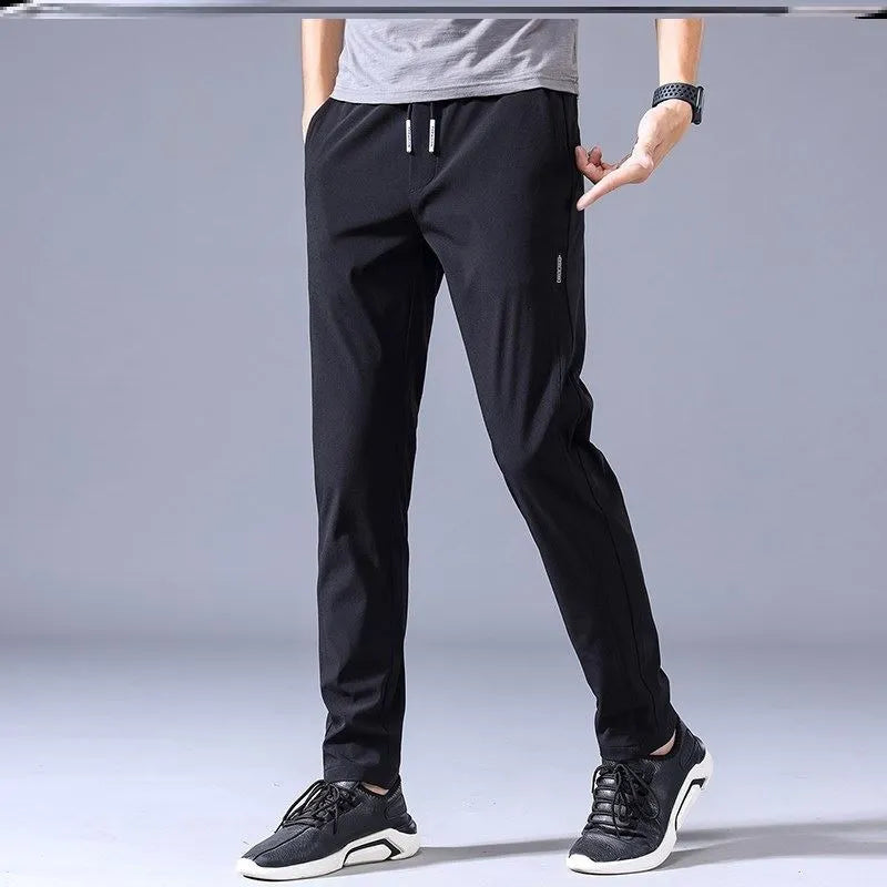 Men's loose straight drawstring sweatpants in khaki, summer casual thin trousers Korean version