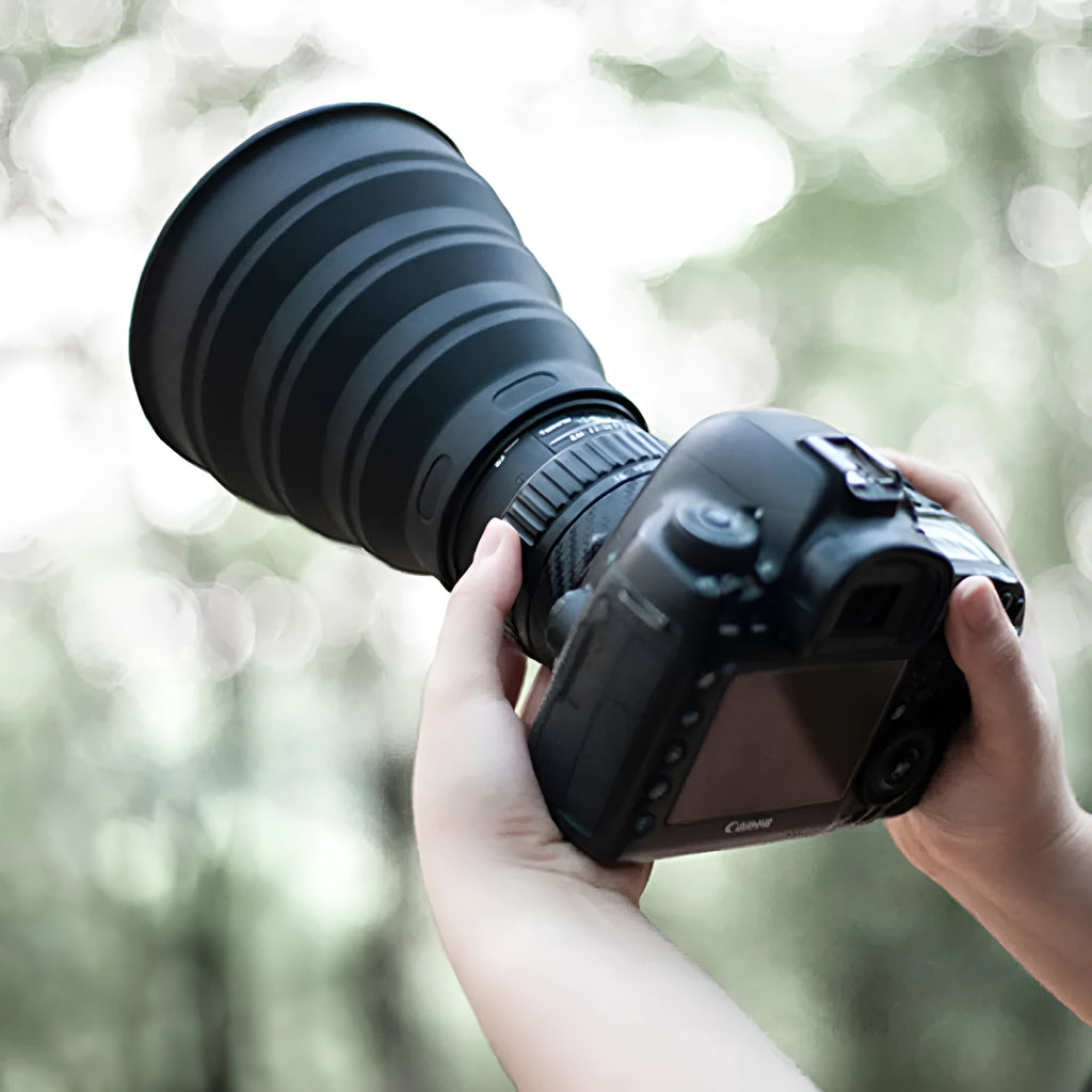 Silicone lens mask light shield in two sizes, S 53-67mm and M 72-105mm, with spray matt paint finish for SLR and mobile phone photography