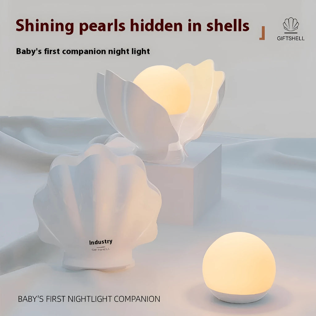 Shell pearl silicone pat-induction rechargeable night light, 140x145x160 mm, modern simple design