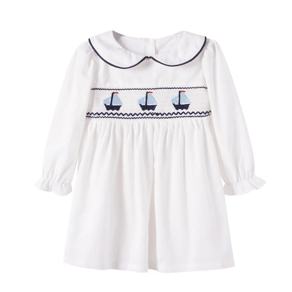 Children vintage embroidery new girls dress in cotton with A-line skirt for summer