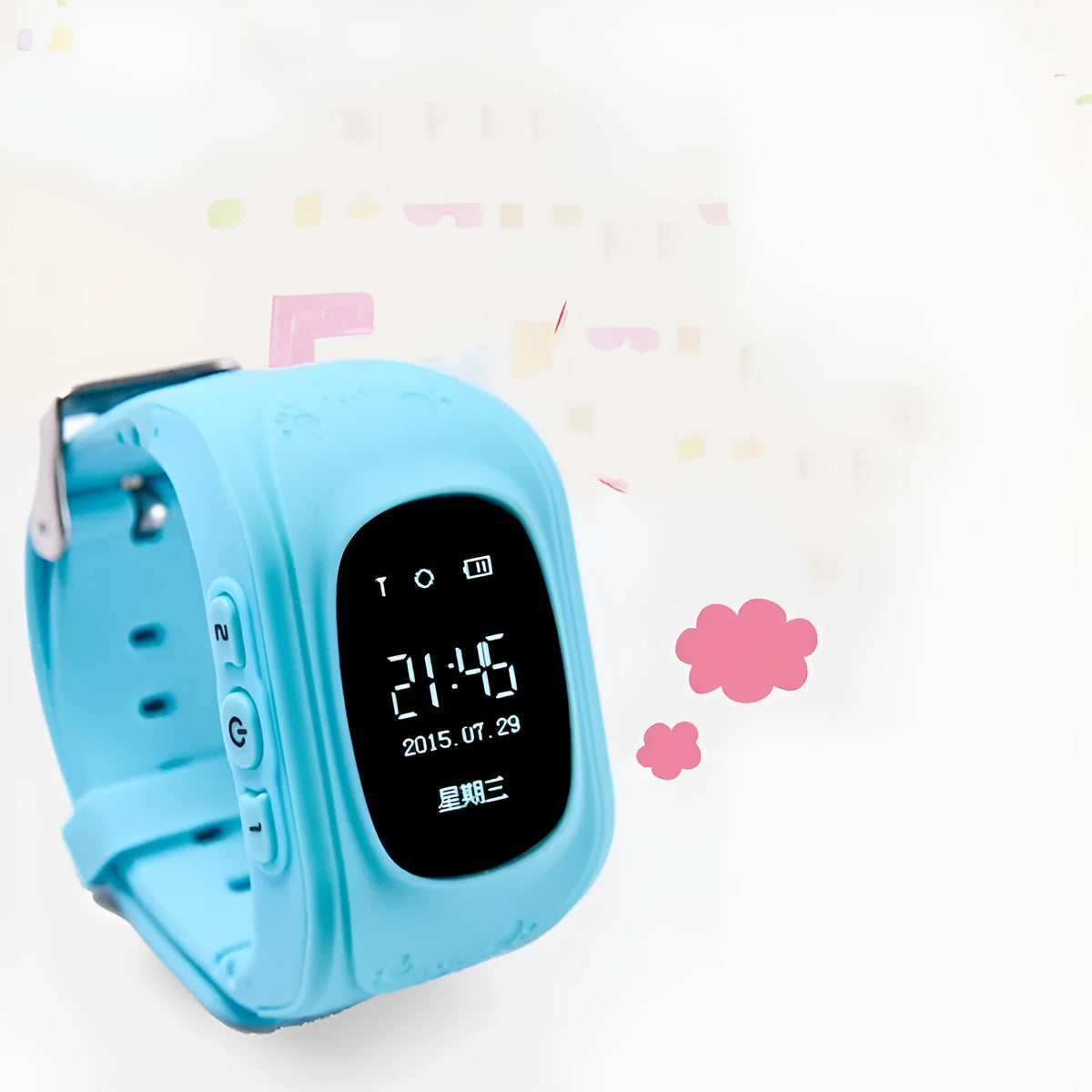 Children's smart watch with GPS positioning, 0.96 inch LCD screen, black colour option, wrist strap style