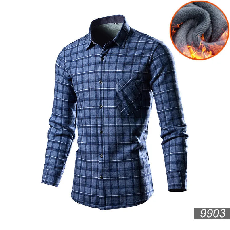 Men's fleece-lined cardigan shirt in solid colour with loose fit design