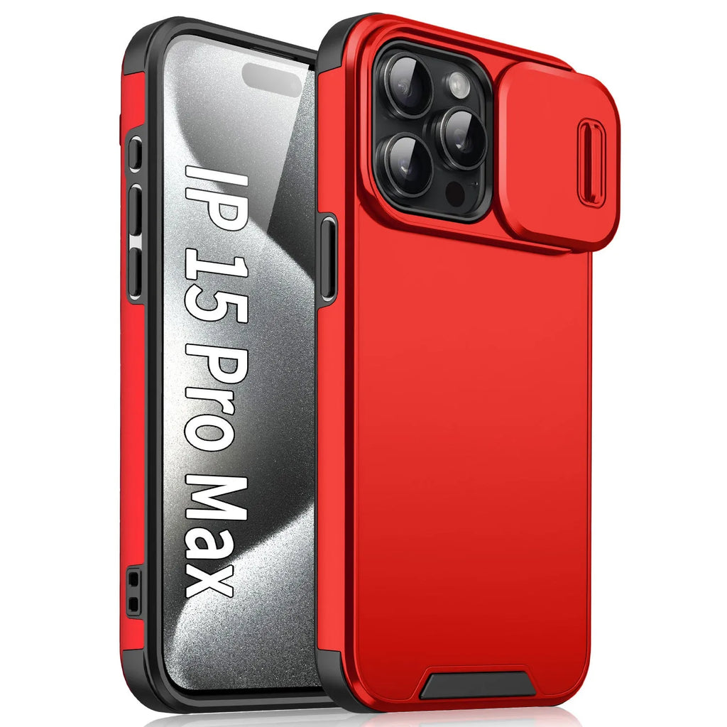 Sliding window drop-resistant phone case in black for iPhone, frosted TPU PC finish