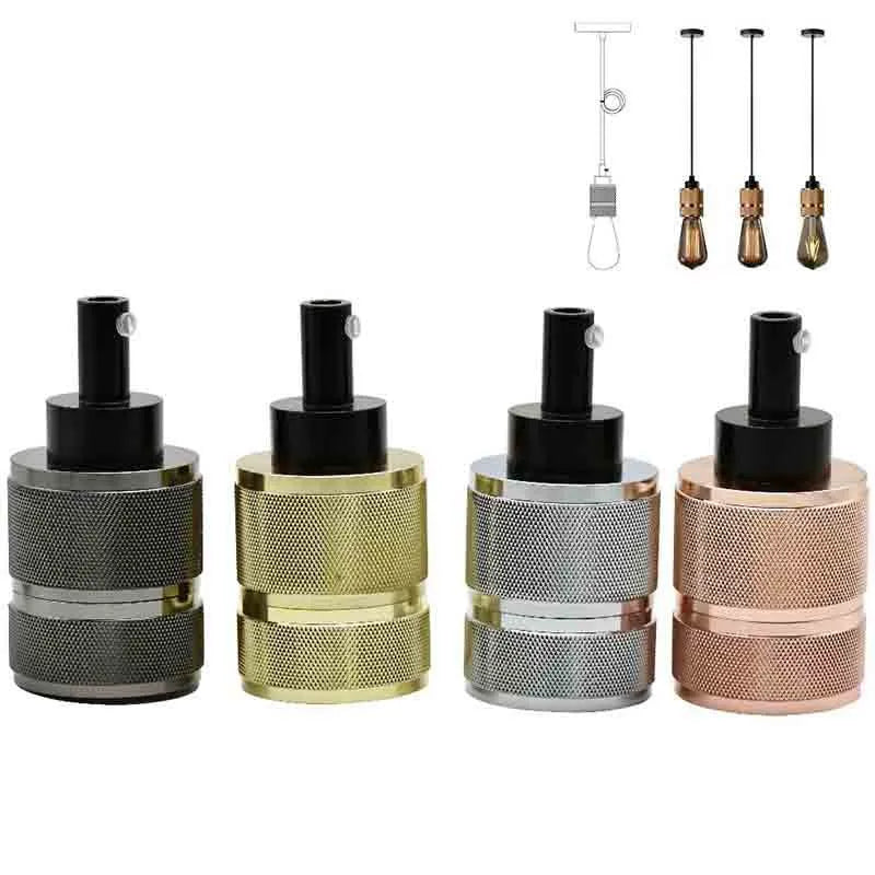DIY retro ceiling light chandelier assembly kit components in chrome, gold, rose gold, and shiny black finishes
