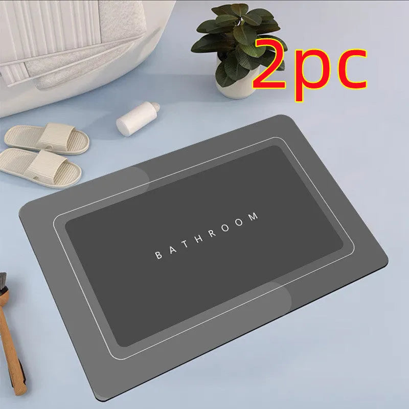 Bathroom absorbent floor mat with natural rubber backing in blue colour