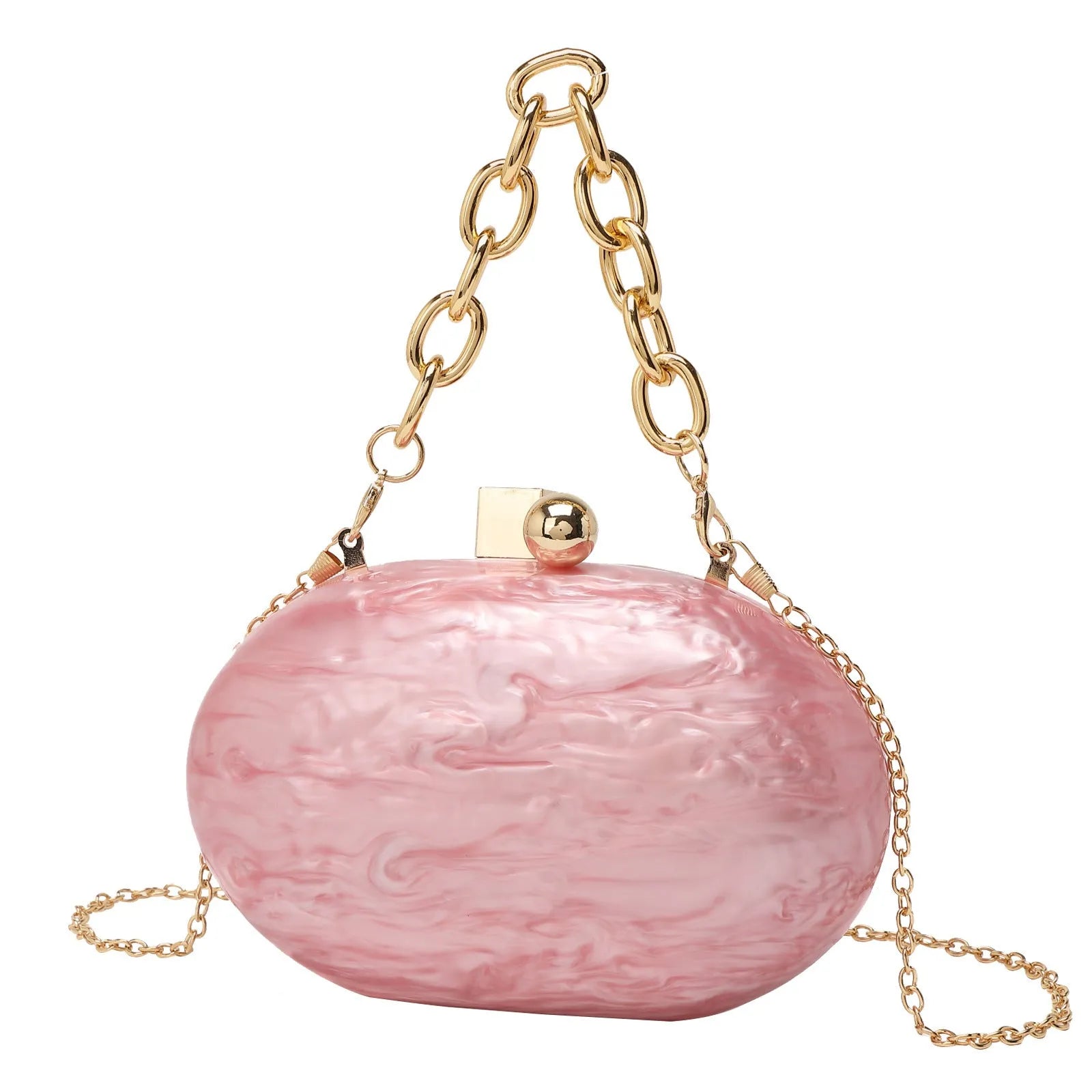 Hard acrylic oval chain crossbody bag with retro design and internal organisation pockets