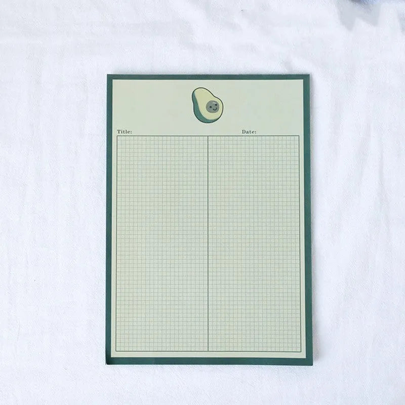 Avocado bear cartoon sticky note pad with 30 tear-off sheets in two size options