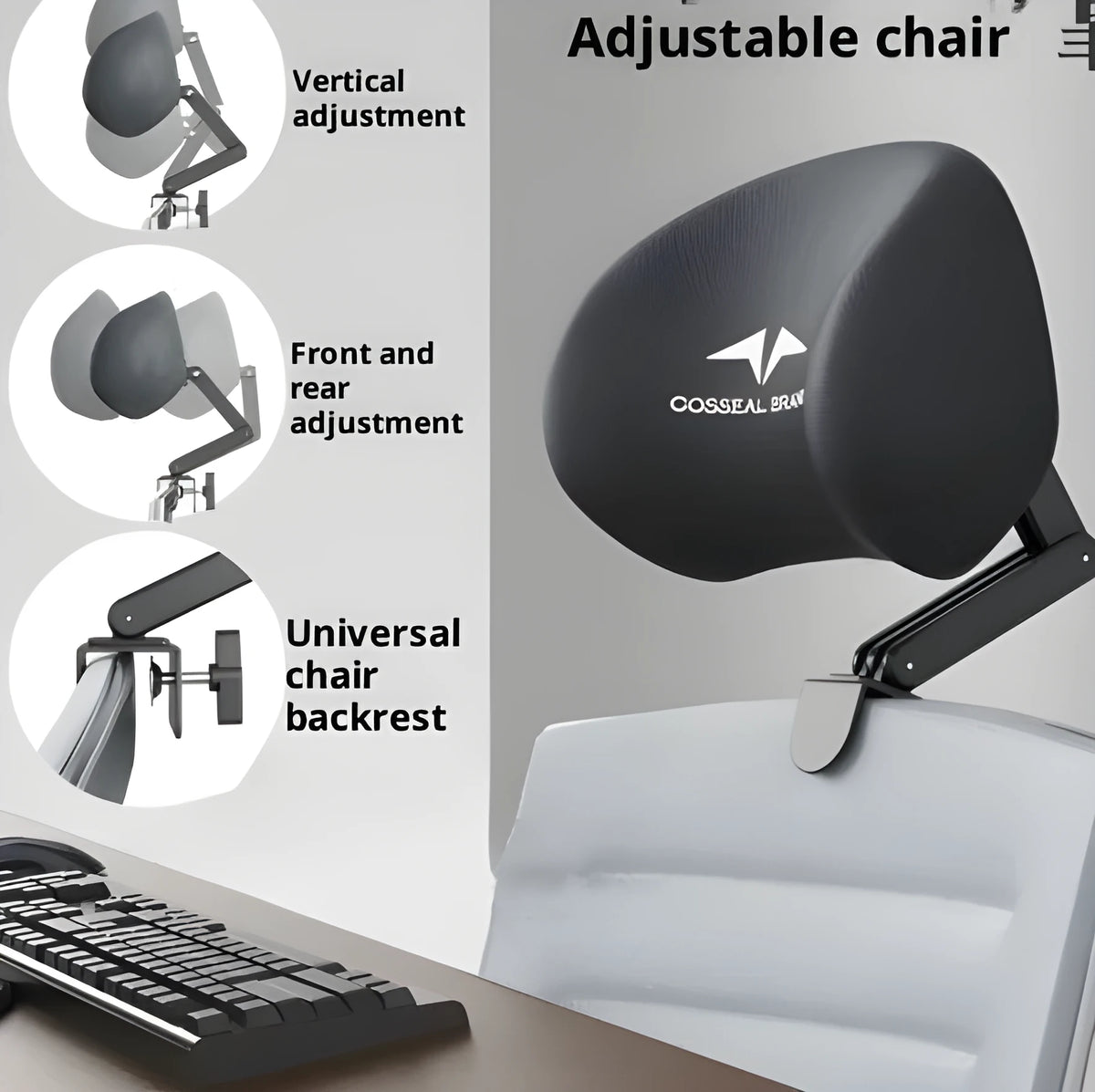 Adjustable punch-free chair headrest and lumbar support pillow in classic black with sponge or memory foam inner core