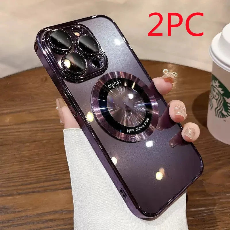 Magnetic electroplated PC phone case for iPhone in cool black with anti-fingerprint finish